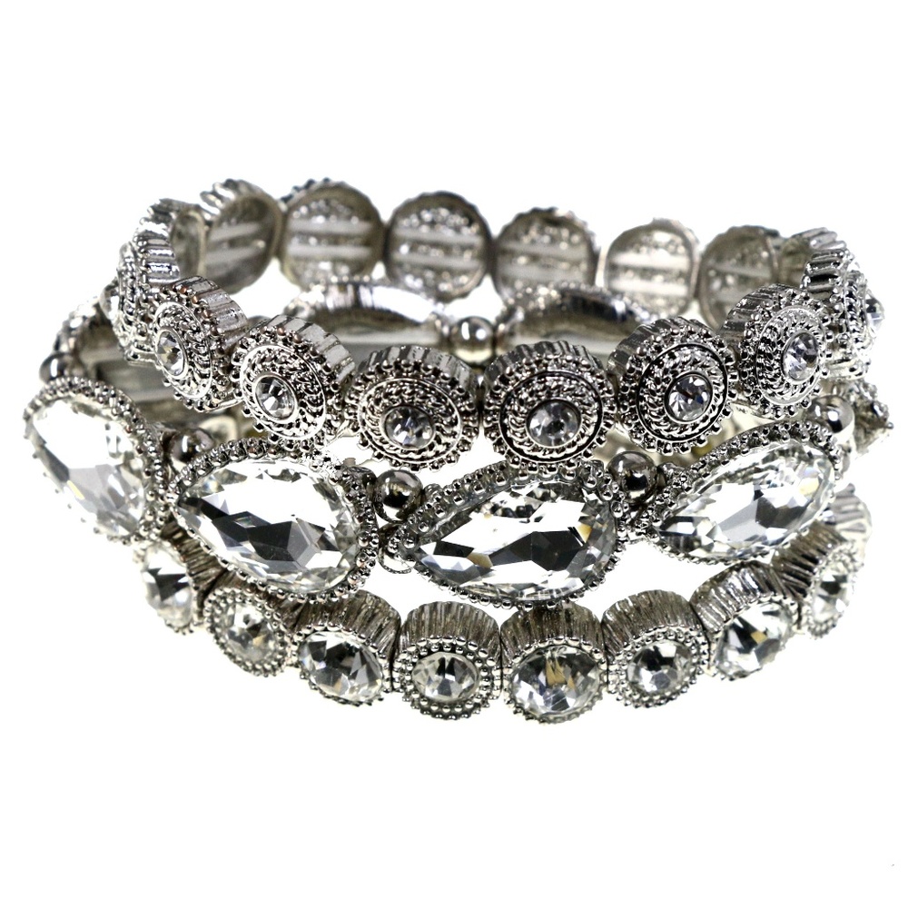3 bebe Silver Crystal Stretch Bracelets NWT BBB16 - Picture 3 of 5